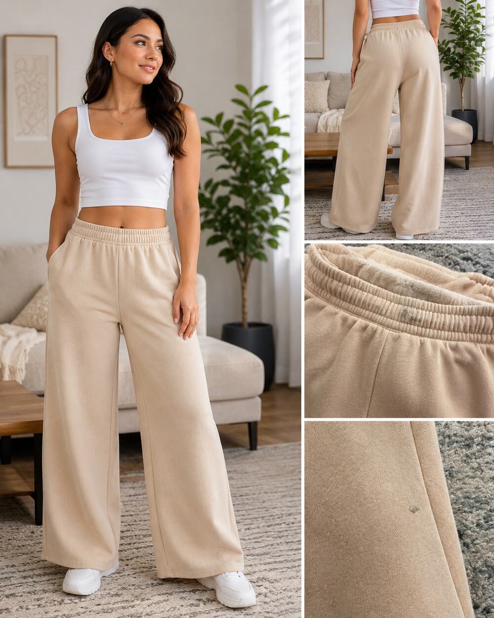 Wild Fable Beige Wide Leg Sweatpants Pockets Size Large